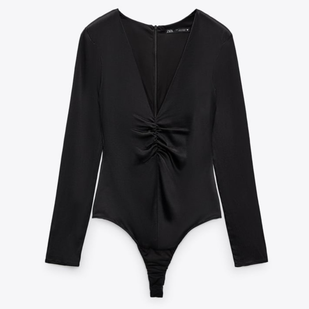 Zara Ruched Satin Effect Bodysuit - Picture 2 of 8